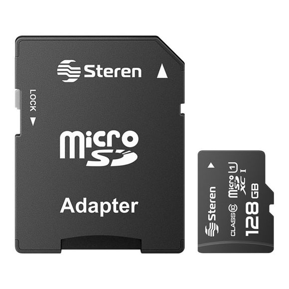 Memoria microSD XC 128 GB clase UHS-IU1 V10 A1 con adaptador SD Steren