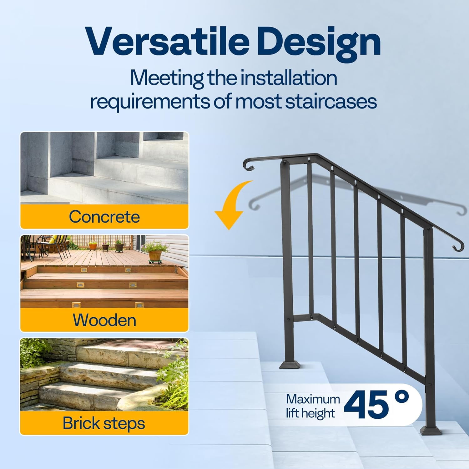 SPECSTAR 2-Pack Outdoor Handrails, 3-4 Step Galvanized Steel Railing Kit, Curved Ends and Safty Balusters Exterior Hand Railing