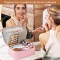 thumbnail image 4 of Cosmetiquera Para Maquillaje, Bolsa de maquillaje para viaje de gran capacidad, Cuero Impermeable, Neceser, Almacenamiento particionado de 3 capas, Ideal Para Uso Diario y Viaje (Rosa), 4 of 4