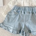 thumbnail image 5 of XBASW Baby Toddler Girls Soft Denim Shorts Solid Color Hot Pants Wooden Ear Edge Summer Jeans Shorts for 1-6 Years Kids, 5 of 9