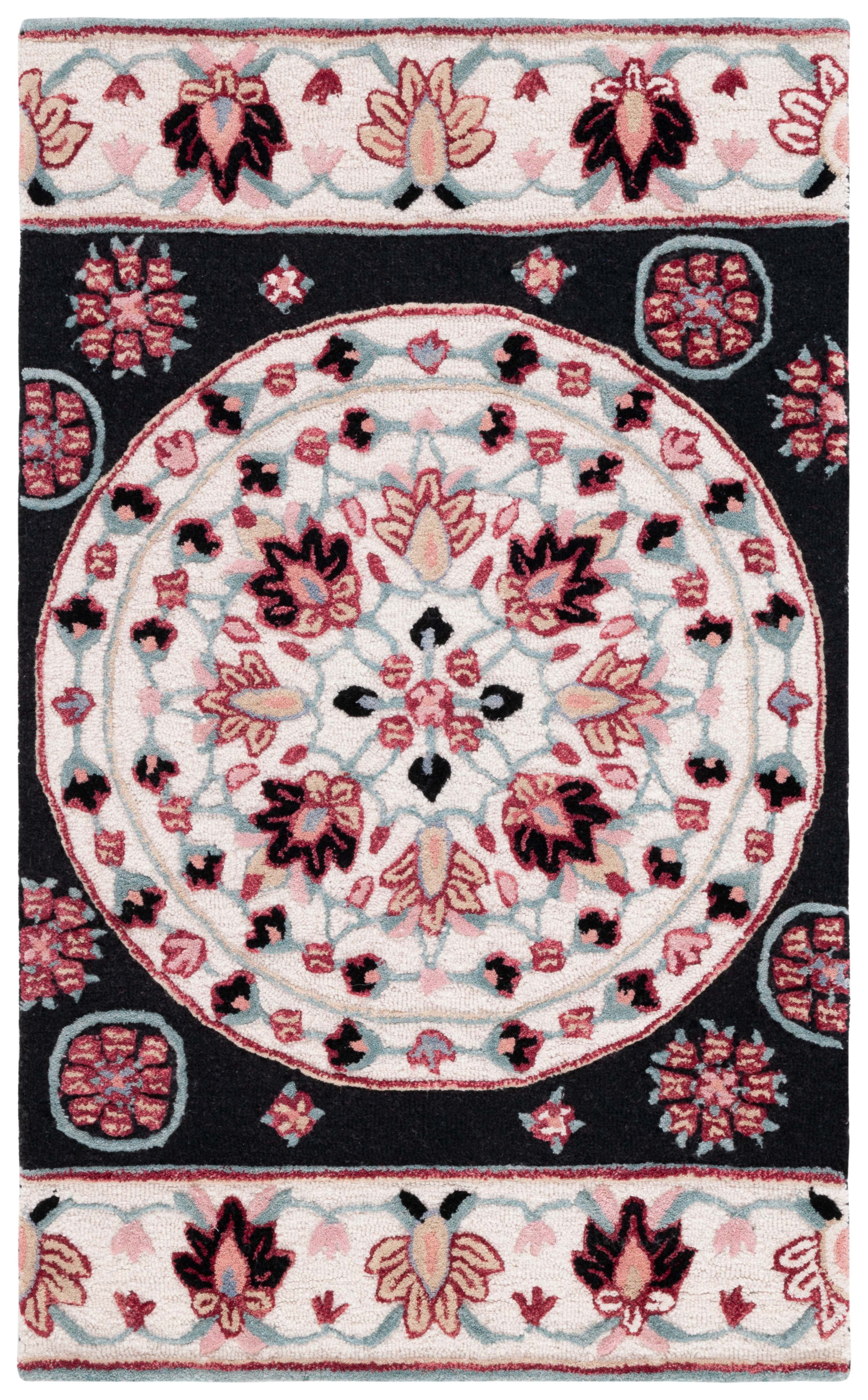 SAFAVIEH Bellagio Vanessa Floral Wool Area Rug, Black/Ivory, 4' x 6'