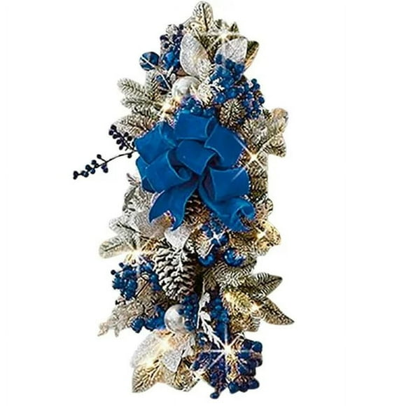 60cm Cordless Prelit Stairway Swag Trim, Artificial Christmas Teardrop Swag, Handmade Berry Pine Nut Wall WreathChristmas Tree Golden Snowflake, Glitter Lighted Gold Snow Tree Topper for Christmas Tr