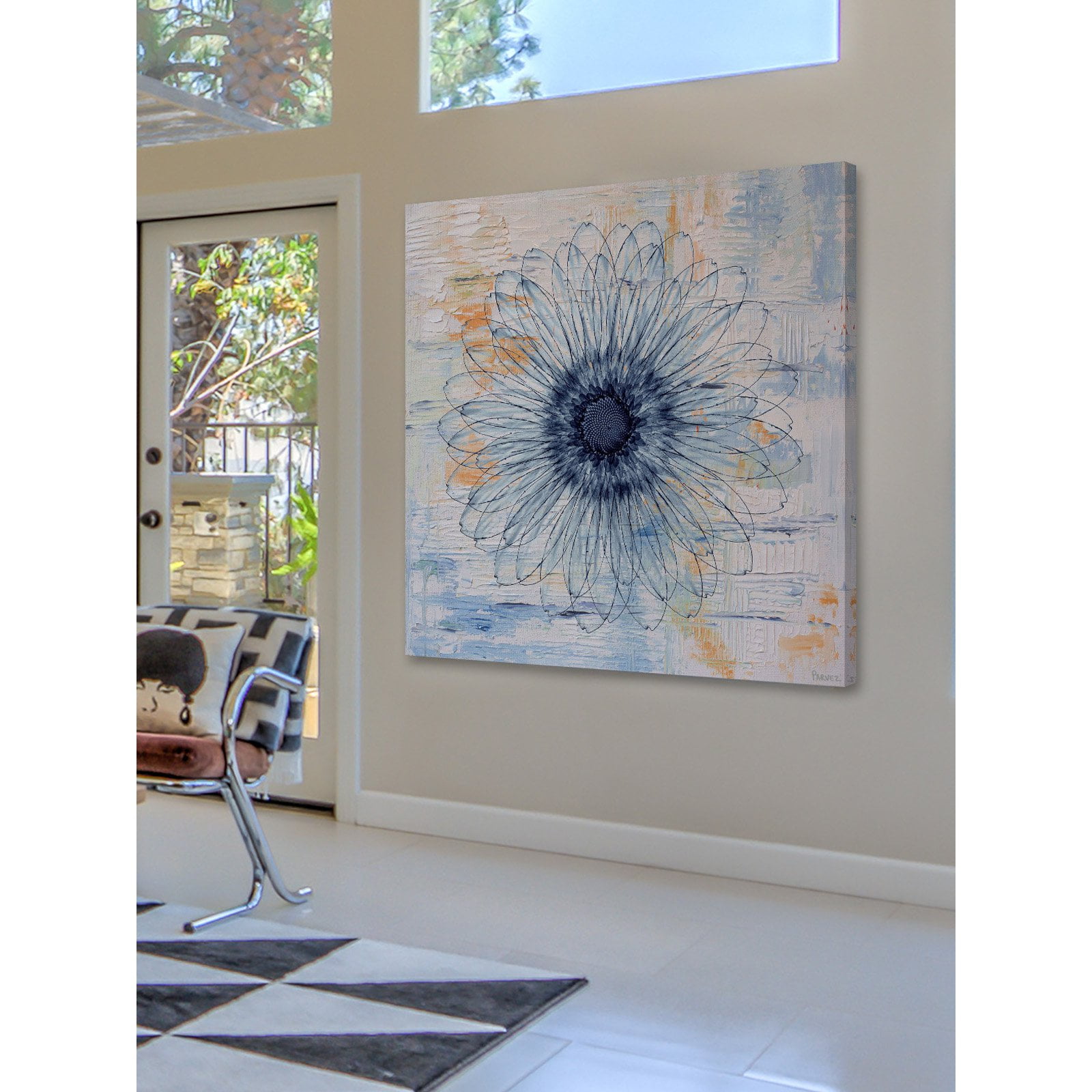 "Blue Burst Bloom" Painting Print on Wrapped Canvas