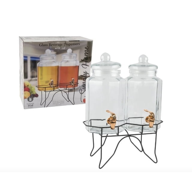 Set 2 Dispensadores Vidrio 4 Litros X 2 Soporte Acero SIMPLY HOME 41339