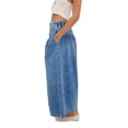 thumbnail image 2 of Pantalones Vaqueros Anchos para Mujer, Holgados, con Cintura Elástica, Botones, Estilo Boyfriend, Informales, Sueltos, con Bolsillos. Azul Profundo S, 2 of 8
