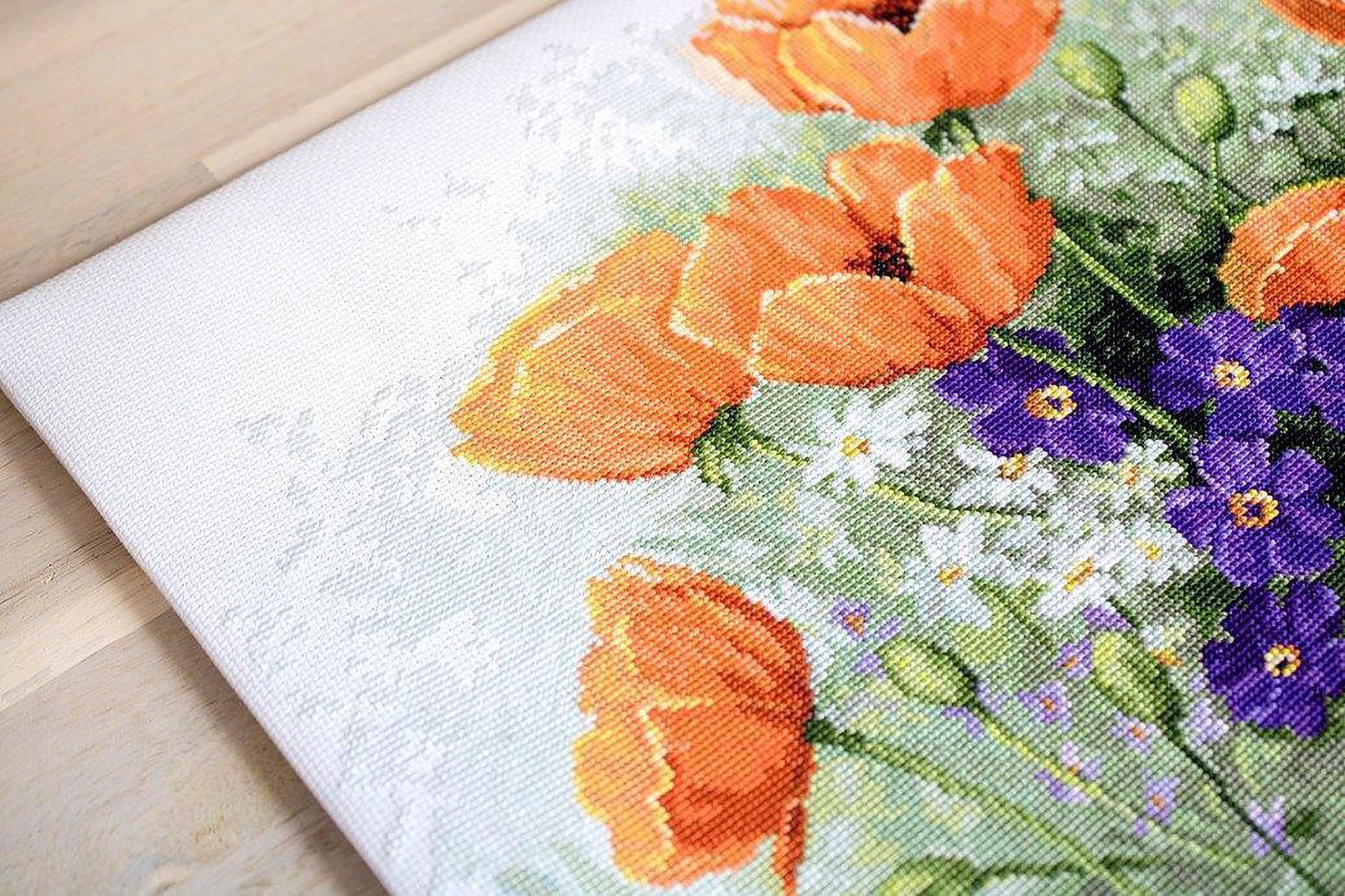 Counted Cross-Stitch Kit Poppies B2368 Needlework Flowers Orange Purple Green White Nature By Luca-S Canvas Cotton Easy Grass
