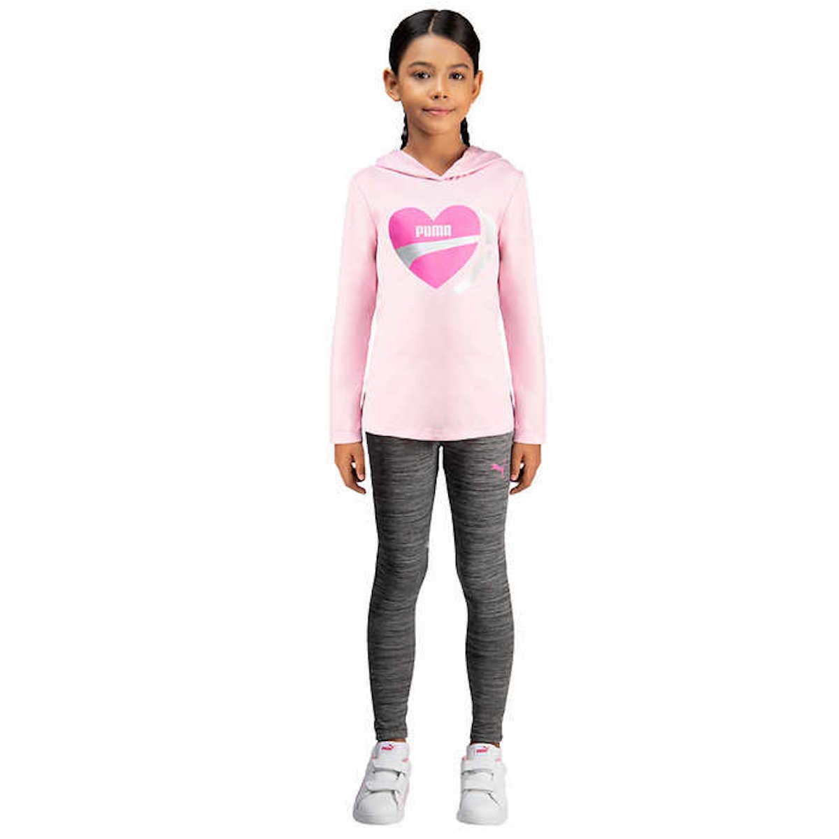 Little Girl's 3 Piece Active Set, Short Sleeve Shirt, Long Sleeve Hooded Tee, and Legging (Light Pink, XX-Small-3/4)