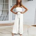 thumbnail image 2 of Staron Summer Jumpsuits for Women Lace Up Open Back Panel Straight Pants Set Casual Beach Vacation Sleeveless Relaxed, White S, 2 of 7