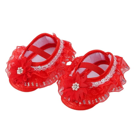 Awevudst Girls Lace Princess Shoes Sequin Rhinestone Pearl Decor Sneakers