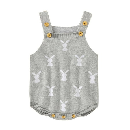 

TUOBARR Infant Newborn Baby Girls Boys Easter Bunny Crochet Knit Sweater Romper Bodysuit Gray (0-18Months)