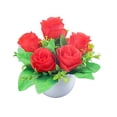 thumbnail image 2 of Artificial Red Roses in Pot 4.7*5.9in, Fake Bright Red Flower Arrangement with White Vase for Desk Table Decor, Small Faux Rose Plant Centerpiece for Home Office Living Room Bathroom Windowsill, 2 of 9