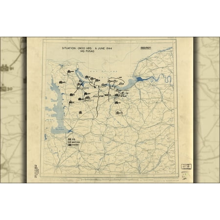 24"x36" Gallery Poster, map June 6, 1944 normandy invasion d-day