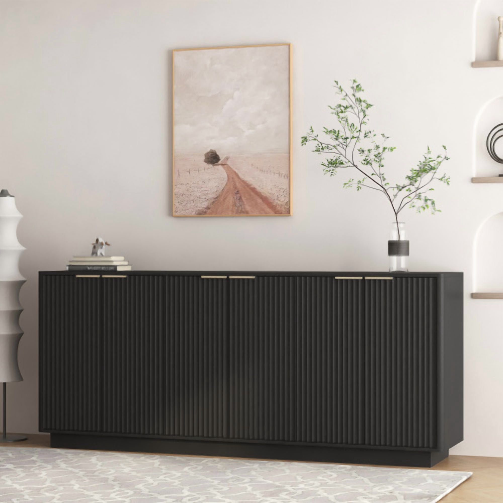 74.8" Modern Fluted Buffet Cabinet with Storage, 6-Door Sideboard Credenza with Adjustable Shelves, Accent Cabinet Console Table for Dining Room, Living Room, TV Stand