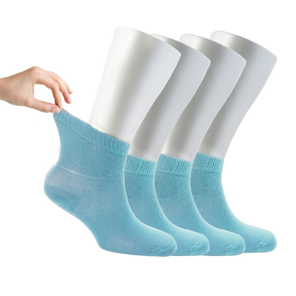 Cosyfeel® Women Loose Diabetic Ankle Socks 4-Pair Soft Bamboo Viscose Material Durable with Seamless Toe Non-Binding Top, Blue, 6-9