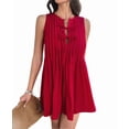 thumbnail image 2 of Robe Mini à Nouer devant pour Femmes Été Sans Manches Plissée Décontractée Ample Style Babydoll Robes Rouge m, 2 of 10
