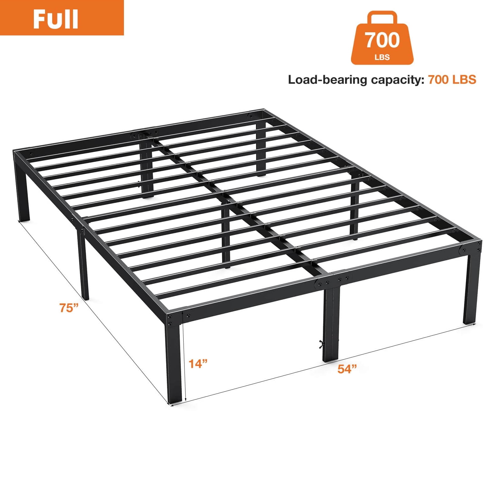 Gewnee Heavy Duty Full Size Metal Platform Bed Frame with Under Bed Storage Space,Black