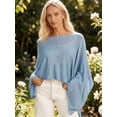 thumbnail image 6 of LMLYSoH Women's Summer Knit Poncho Solid Color Boat Neck Loose Fit Draped Bat Sleeve Pullover Trendy Tops Streetwear, 6 of 9