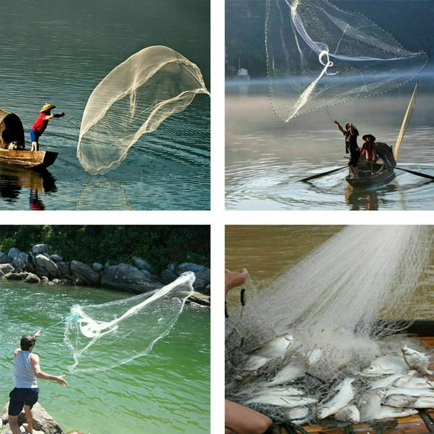 Lhcer Durable One-Finger Mesh Fishing Cast Net, Fishing Accessories, For Large And Small Fish Farm Pond Outdoor 2.4m 2.4m