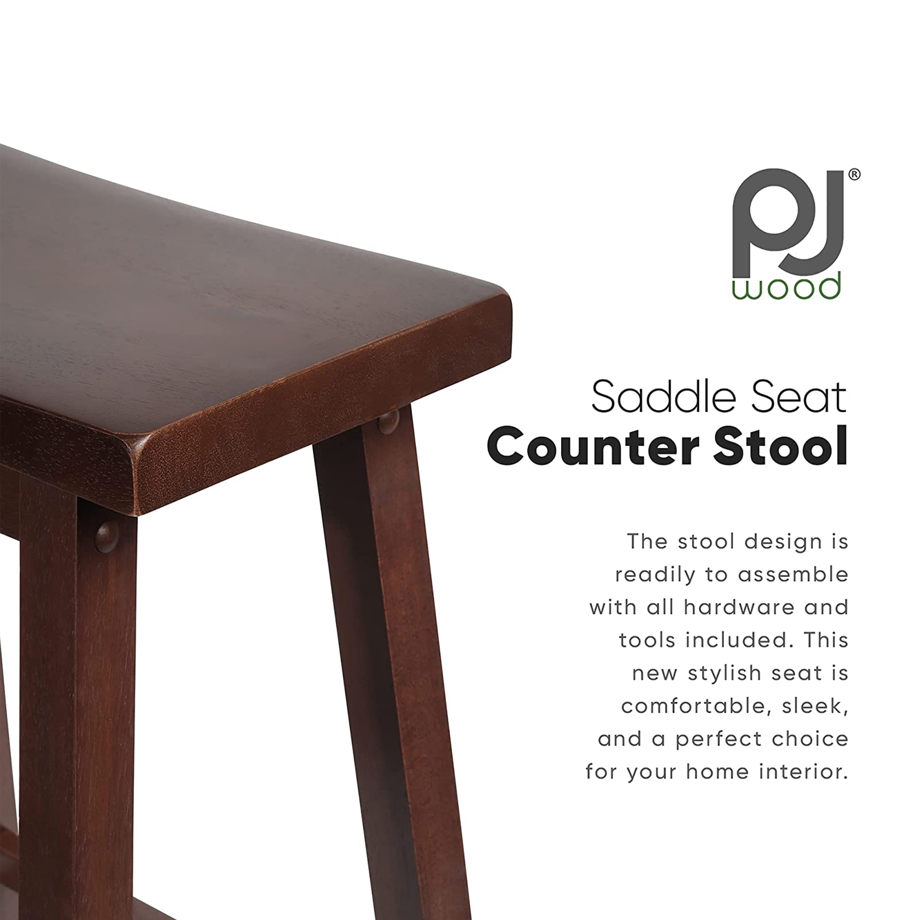 PJ Wood Saddle-Seat Barstools, Kitchen Counter, Walnut (Set of 2)