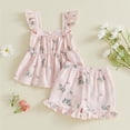 thumbnail image 6 of HAOTAGS Baby 2PC Outfit Sets,Floral Petal-Shorts Square-Neck Ruffle Tank Fashion Causal Clothes Sets Pink 3-4 T, 6 of 9
