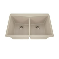 33" x 22" Quartz Kitchen Sink, 50/50 Double Bowl Sink, Drop-in Sink, Undermount Sink, Granite Kitchen Sink, Galaxy Beige Kitchen Sink by Lexicon Platinum LP-800TM-B-SO