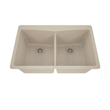 33" x 22" Quartz Kitchen Sink, 50/50 Double Bowl Sink, Drop-in Sink, Undermount Sink, Granite Kitchen Sink, Galaxy Beige Kitchen Sink by Lexicon Platinum LP-800TM-B-SO