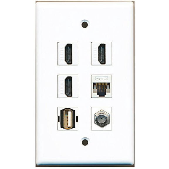 RiteAV - 3 HDMI 1 Port Coax Cable TV- F-Type 1 Port USB A-A 1 Port Cat5e Ethernet White Wall Plate