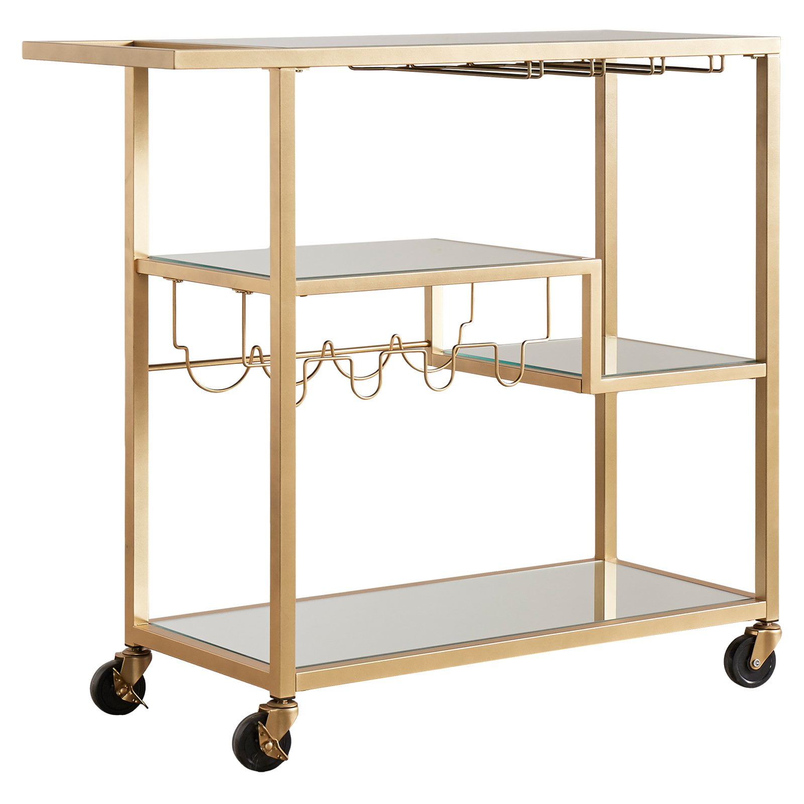 Chelsea Lane Champagne Gold Mirror Glass Metal Bar Cart Com