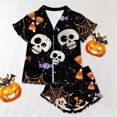 thumbnail image 5 of MEZZALL Girls Halloween Pajama Sets Sleepwear Two Piece Cozy Short Sleeve Lapel Button Shirts Blouse Tops With Shorts For Toddler Kids Nightwear, 5 of 6