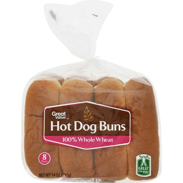 Great Value Hot Dog Buns, Whole Wheat, 14 oz, 8 count