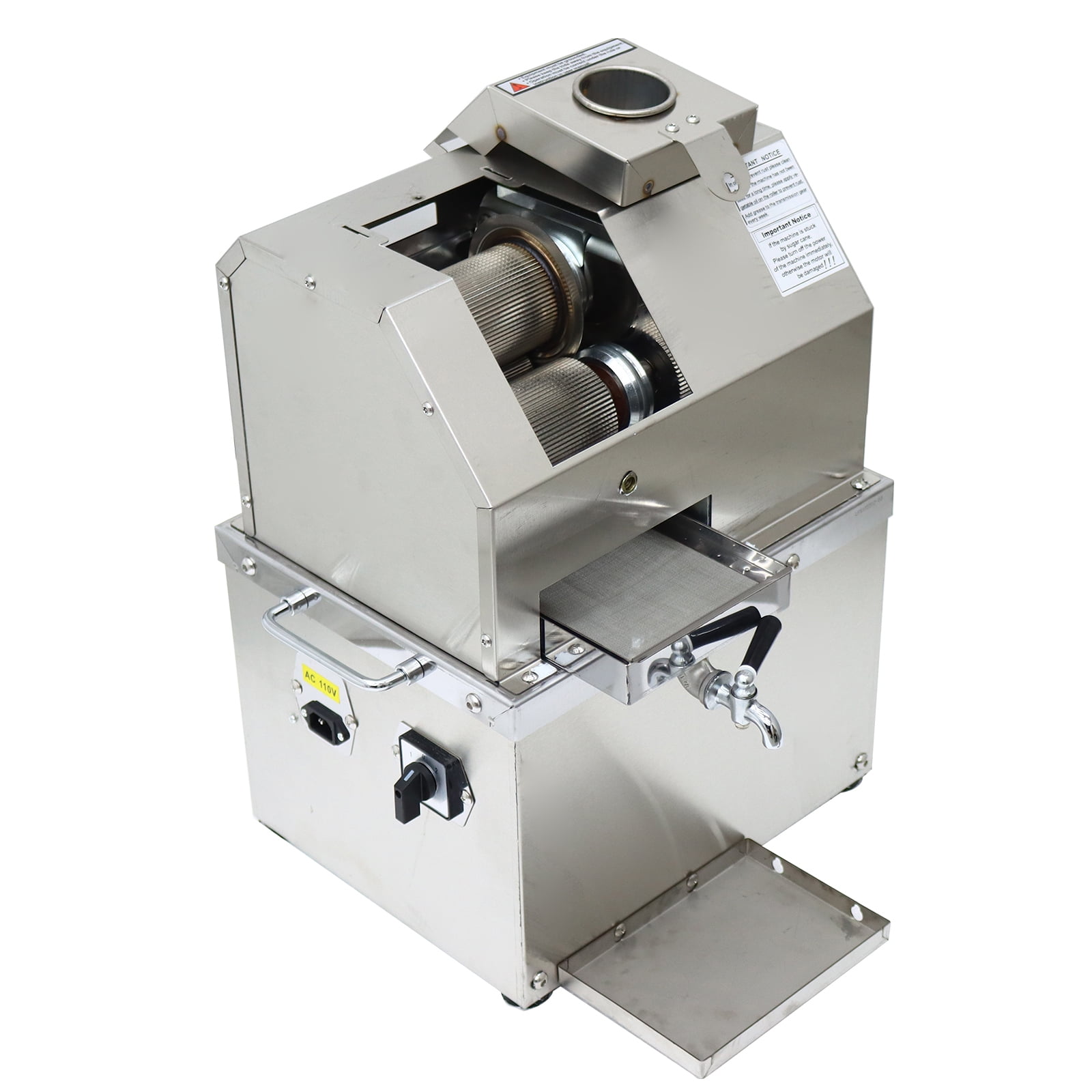 3-Roller Sugarcane Juice Extractor Grinder Ginger Sugar Cane Sorghum Stalk Press Juice Machine with Openable Cover 110V 300Kg/H