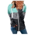 thumbnail image 1 of Women Long Sleeve Zip-Up Hoodie Jacket Print Stitching Color Sweatshirt Coat, 1 of 6