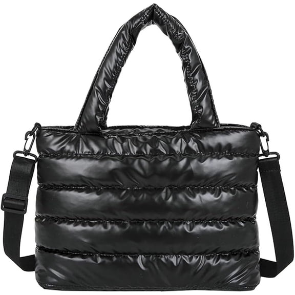 Kukuzhu Quilted Shoulder Tote Bag for Women Padding Down Cotton Hobo Bag Casual Shopping Large Handbag