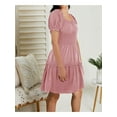 thumbnail image 2 of Womens Smocked Square Neck Boho Floral Short Sleeve Ruffle Beach Summer Mini Dress, 2 of 6
