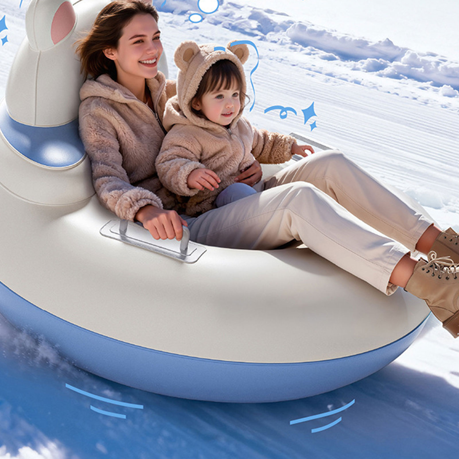 Inflatable Snow Sleds With High Backrest And Antislip Base For Skiing And Winter Outdoor Activity