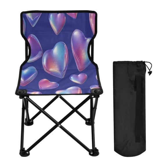 600D Oxford Camping Chair Portable Foldable Chair Supports 220 lbs for Picnic, Fishing, Backpacking Pink-purple Hearts