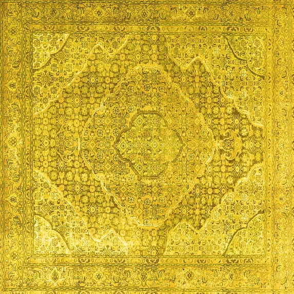 Ahgly Company Indoor Square Medallion Yellow Traditional Area Rugs, 8' Square