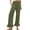 Army Green, variant on Women's Solid Color Linen Straight Leg Pants, Elastic High Waist Long Trousers with Ruffle Hem, Fashion Casual Pants for Spring, Fall, Beach and Daily Wear Dark Blue M