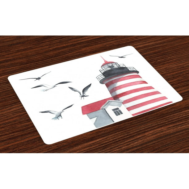 Lighthouse Placemats Set of 4 Lighthouse and Seagulls on the Beach