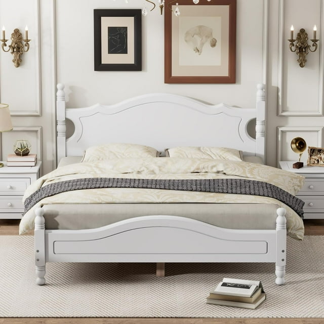 Platform Bed Frame Full Size, Retro Wooden Slat Support Bed with 550 lbs Load Capacity, No Box Spring Needed, Easy Assembly Rustic Bedroom Furniture (Multiple Sizes Available)