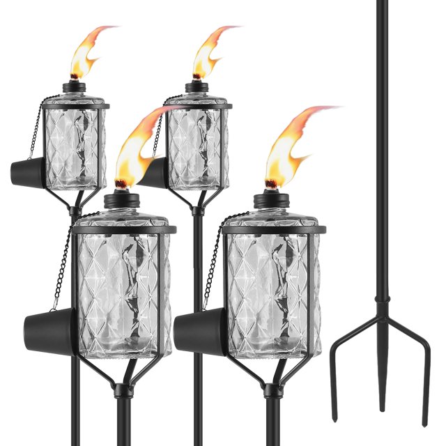 Antorchas de Vidrio con Citronela MQKIWAO 34 cm, Paquete de 4 con Estacas para Tierra