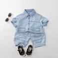 thumbnail image 3 of CAIVO Boys Shirts Denim Short Sleeve Shirt Casual Washed Tee For Kids Youth Comfortable Stylish Tops Blouses For Child , Light Blue, 3 of 5
