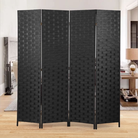 NiamVelo 4 Panel Wood Room Dividers Folding Privacy Screen Portable Screen Partition Wall Dividers for Home Office, Black