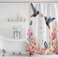 thumbnail image 3 of Pink Flower Shower Curtain, Waterproof Shower Curtains for Bathroom, Spring Floral Butterflies Birds Farmhouse Washable Fabric Bathtub Curtain Set Bath Decor with 12 Hooks Standard 72"x72", 3 of 8