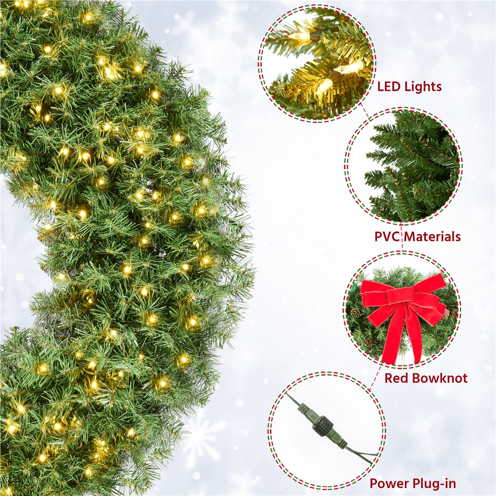 Alden Design 48in Artificial Christmas Wreath with 200 LED Lights, Green
