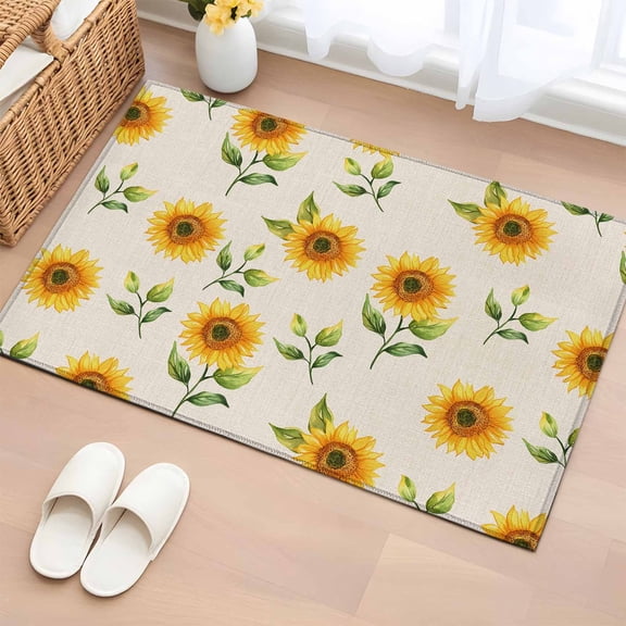 Sunflower Bathroom Rug Washable 2x3 Entryway Rug Non Slip Country Pastoral Spring Watercolor Garden Motifs Front Door Mat Low Pile Indoor Doormat Throw Floor Carpet for Kitchen Bedroom Entrance