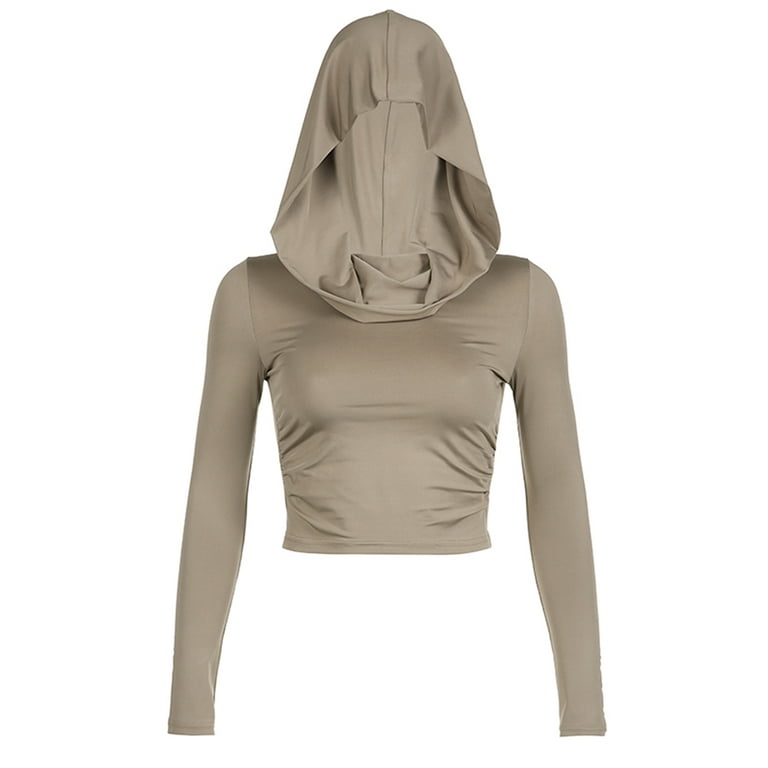 Peyakidsaa Women's Hooded Crop Tops Long Sleeve Hoodie Cowl Peyakidsaa Women's Hooded Crop Tops Long Sleeve Hoodie Cowl