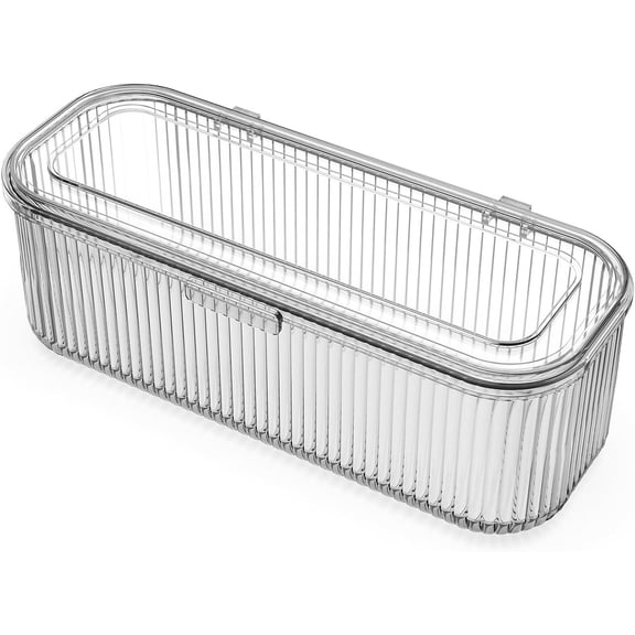 JessLab Clear Acrylic Makeup Brush Organizer with Dustproof Lid, Cosmetic Storage Holder for Vanity