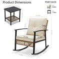 thumbnail image 5 of Decksplore 3-Piece Metal and Rattan Outdoor Bistro Set with Rocking Chairs, Thick Cushions and 2-Tier Side Table, Beige, 5 of 10