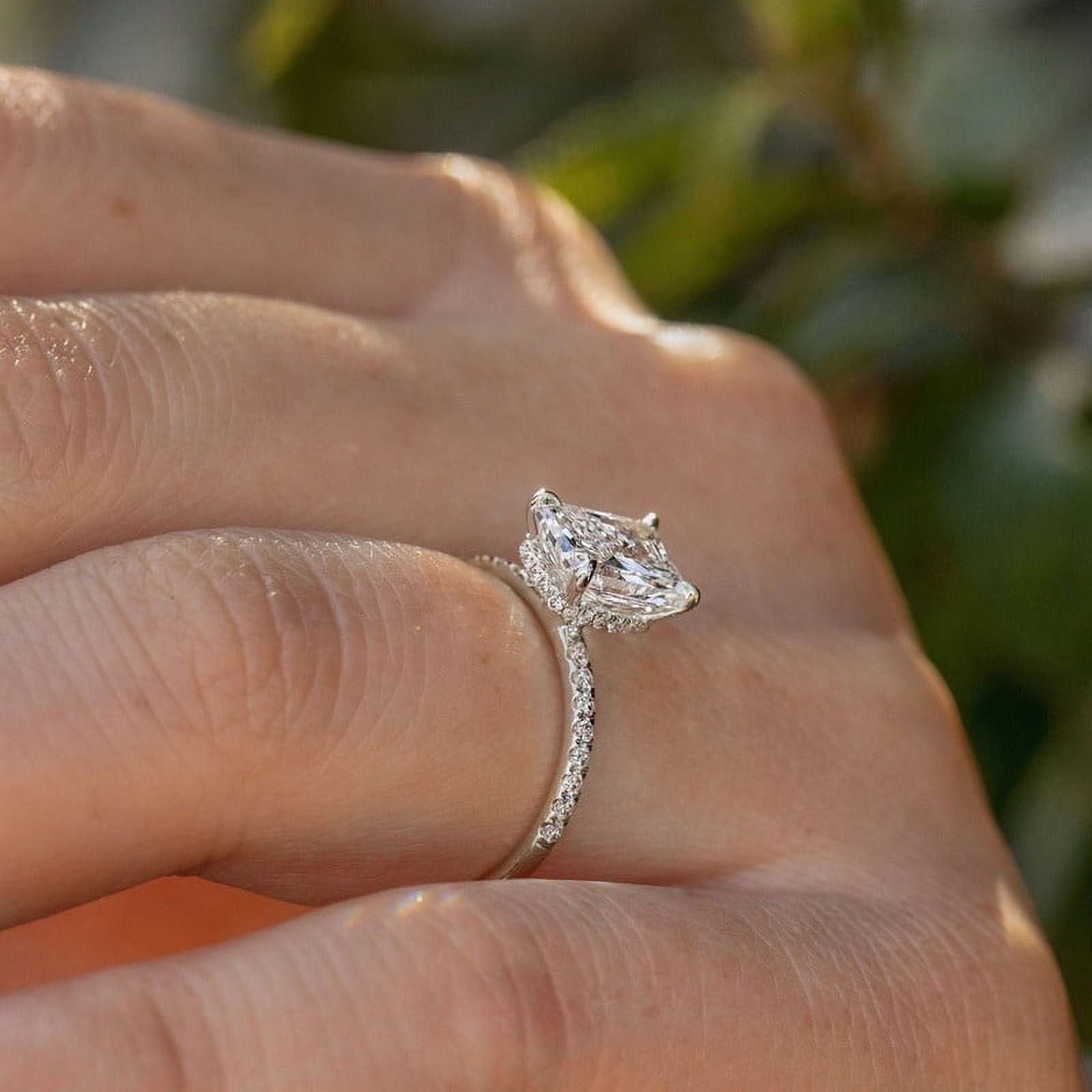 solitaire jewels 3CT Radiant Moissanite Hidden Halo Engagement Ring For Women, 10K White Gold